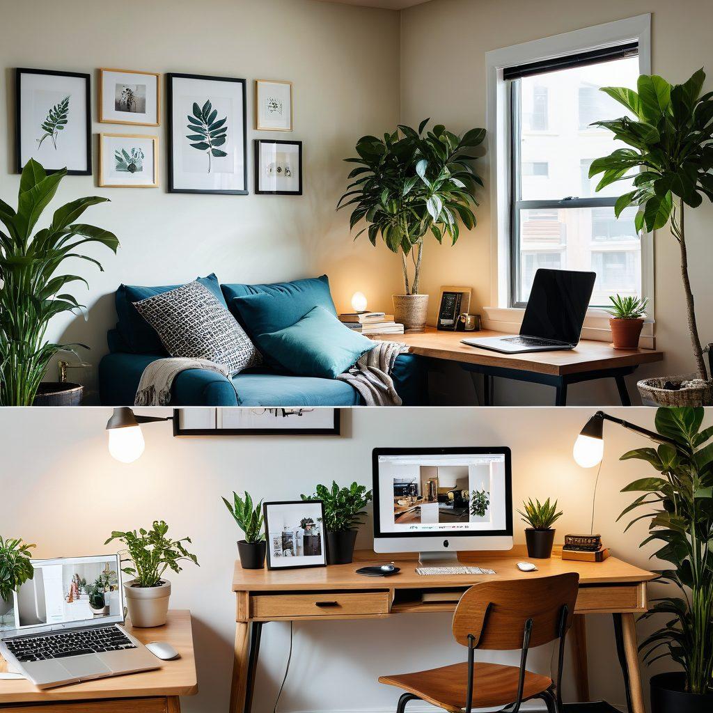 A split image showcasing different types of renters insurance - on one side, a cozy apartment with a happy tenant surrounded by personal items, while on the other side, a minimalist workspace representing affordability and protection. Include visual elements like insurance documents and symbols of coverage. Overall, create a sense of security and comfort. super-realistic. vibrant colors. 3D.
